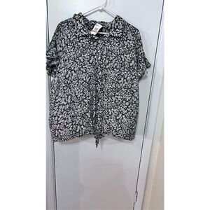 JESSICA SIMPSON GREEN DAISY BUTTON DOWN TIE BOTTOM BLOUSE SZ 3X P1-198